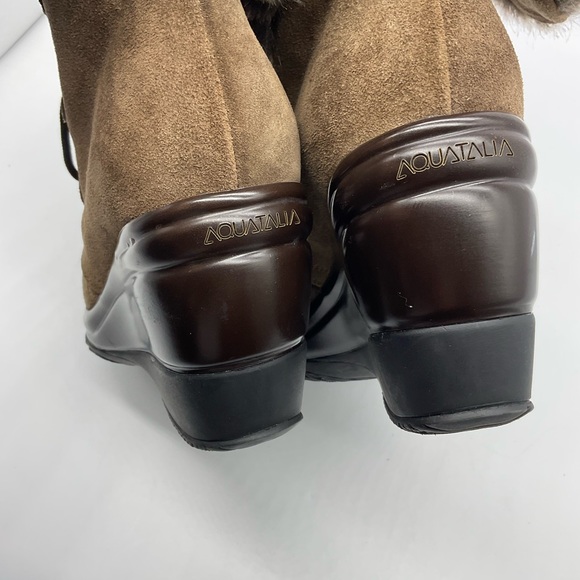 Aquatalia Marvin K 8 Wedge Heel Suede Ankle Boots Faux Fur Lined Italy Lace Up - Picture 5 of 10